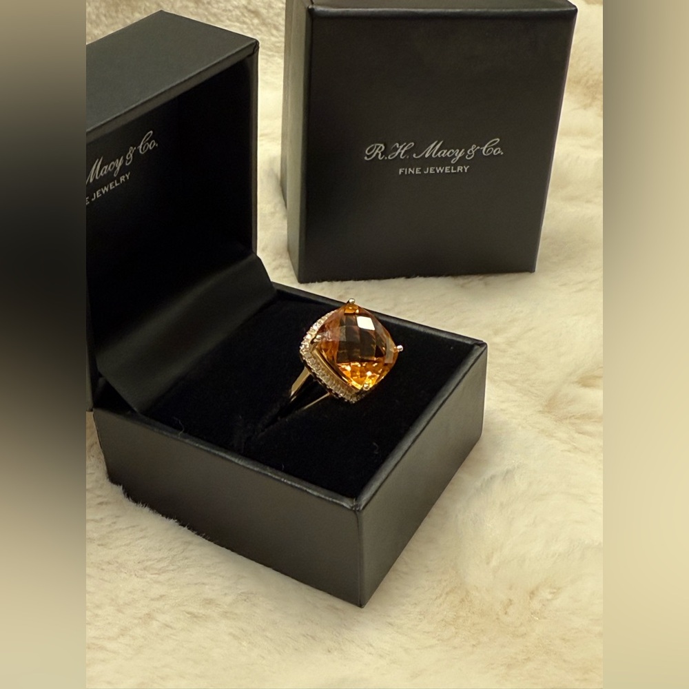 Citrine Gemstone Ring with Diamonds 14 Karat Gold